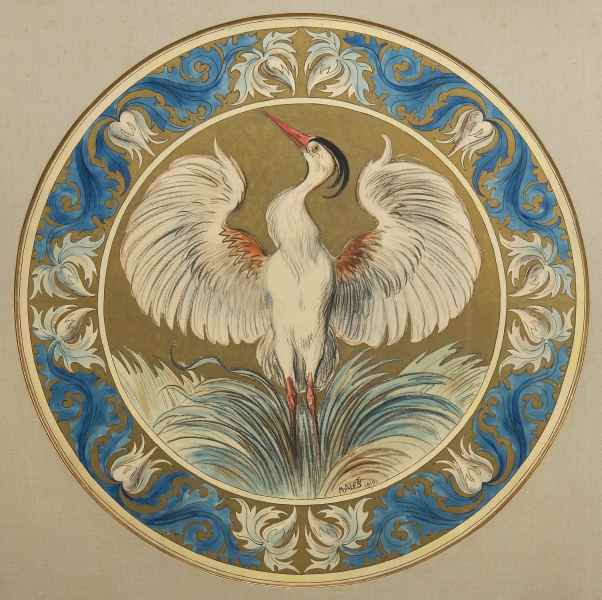 Mikoláš Aleš, Volavka, dekorativní terč pro vinárnu Obecního domu v Praze, 1910, Galerie hlavního města Prahy Mikoláš Aleš, Volavka, dekorativní terč pro vinárnu Obecního domu v Praze, 1910, Galerie hlavního města Prahy