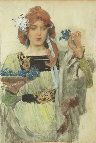 Vojtěch Hynais, Taussigs Violetta Unica Veilchen-Extrait, návrh na plakát pro firmu Taussig, 1900, Uměleckoprůmyslové museum v Praze Vojtěch Hynais, Taussigs Violetta Unica Veilchen-Extrait, návrh na plakát pro firmu Taussig, 1900, Uměleckoprůmyslové museum v Praze