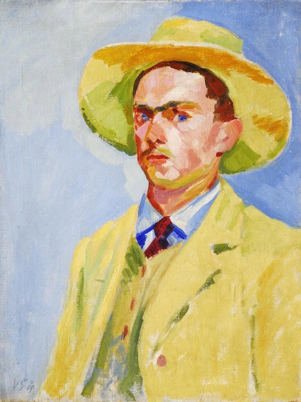 Václav Špála, Vlastní podobizna v žlutém klobouku, 1909
