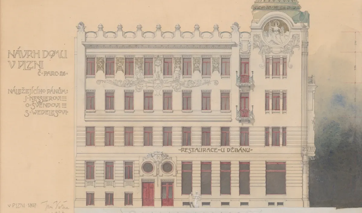 Jan Kotěra, Návrh domu v Plzni (Restaurace U Džbánu), 1897 , ZČG